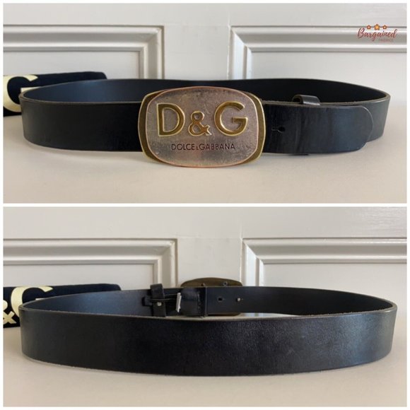 Authentic Dolce & Gabbana Black Leather Gold/Silver D&G Logo Buckle Belt 105/42 - Picture 5 of 13